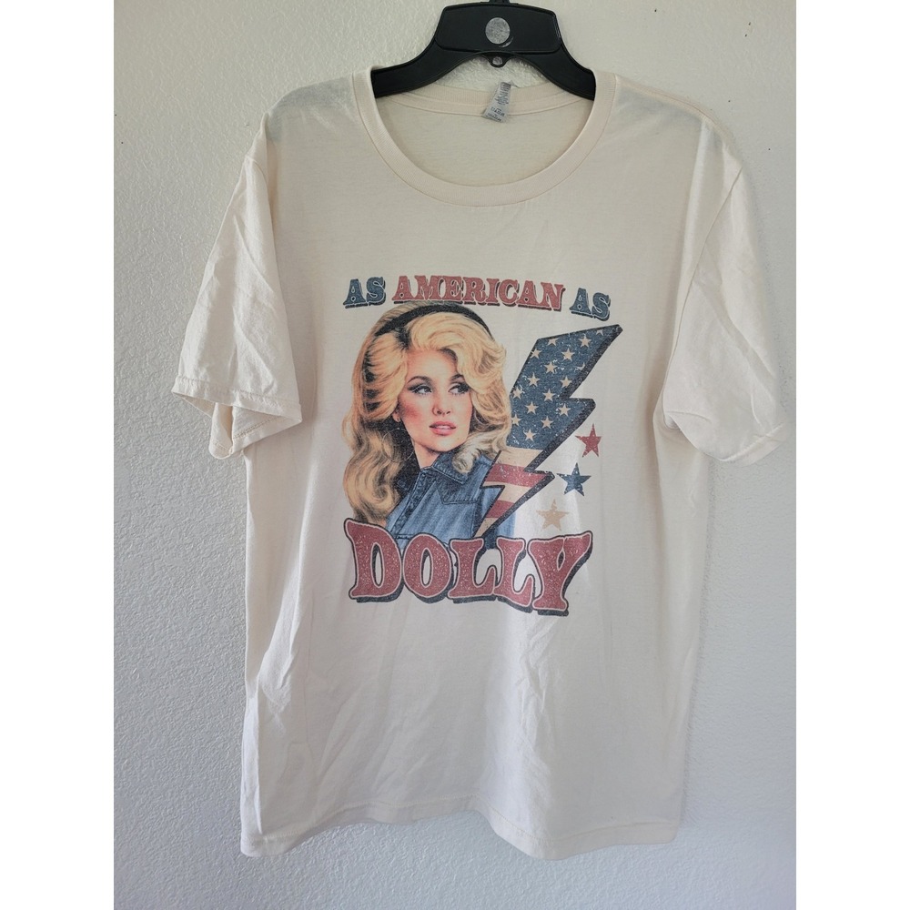 As American As Dolly Parton Graphic Tee Cream Jerzees Medium Short Sleeve #20